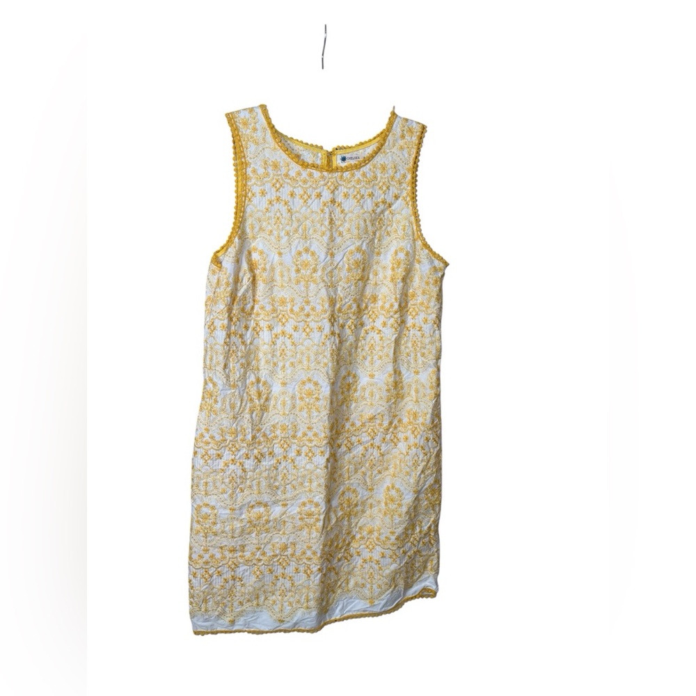 Chelsea & Violet Preppy Yellow Embroidered Shift Dress Summer Beach Coastal LG - Picture 8 of 8